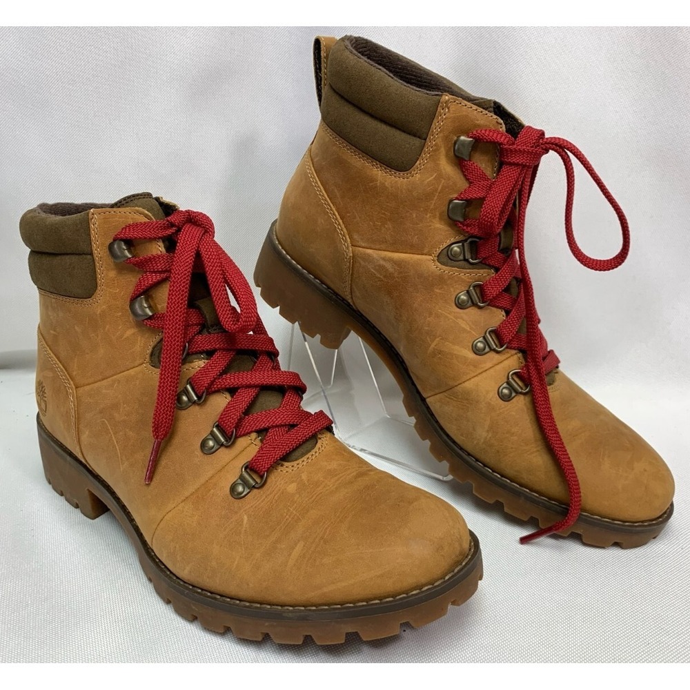 Women's Timberland Ellendale Hiker Boots Ortholite Size 9.5 Tan Mid Red Laces